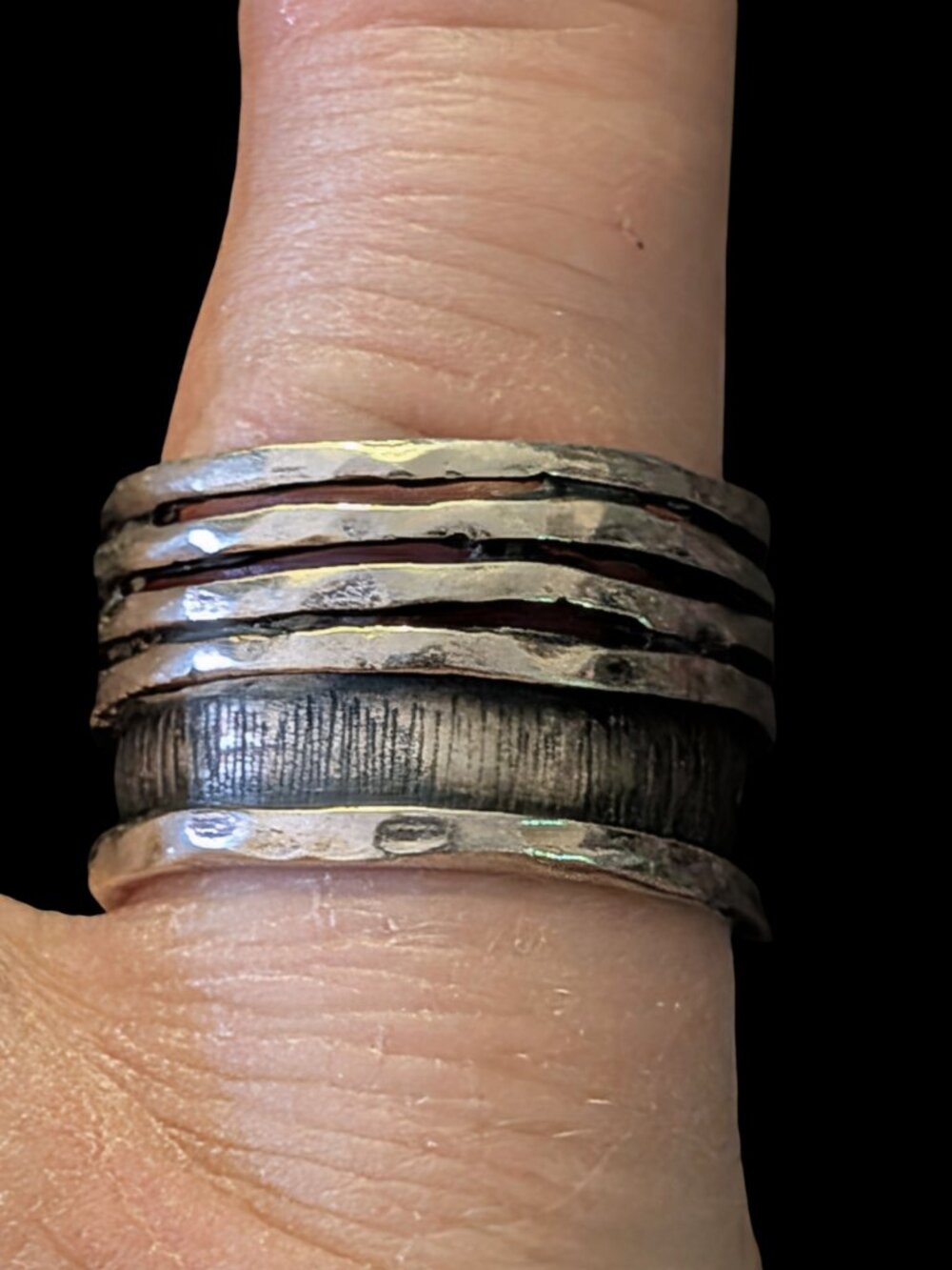 925 Sterling Silver Vintage Textured Open Work 12mm Size 6 Cigar Band Ring